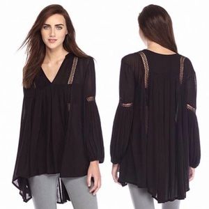 Free People Black Just The Two Of Us Long Sleeve Swing Dress Large
